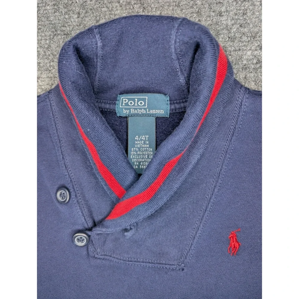 Vintage Polo Ralph Lauren Kids Boys Girls 4/4T Quarter Button Pullover Navy/ Red